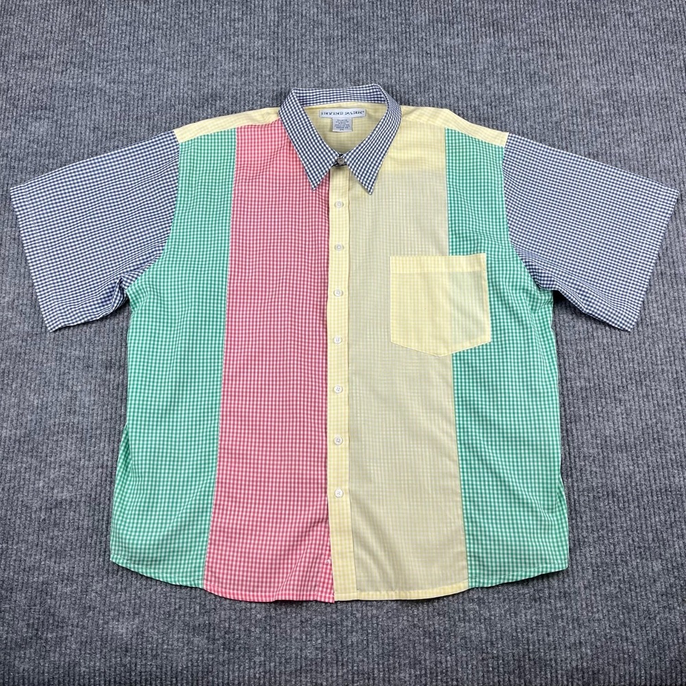 Vtg Irvine Park Button Up Shirt Mens XXL Short Sleeve Gingham Preppy Picnic